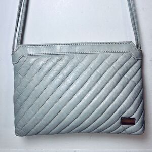Vintage Mary Ann Rosenfeld Light Gray Vegan‎ Leather Shoulder Bag Purse Quilted
